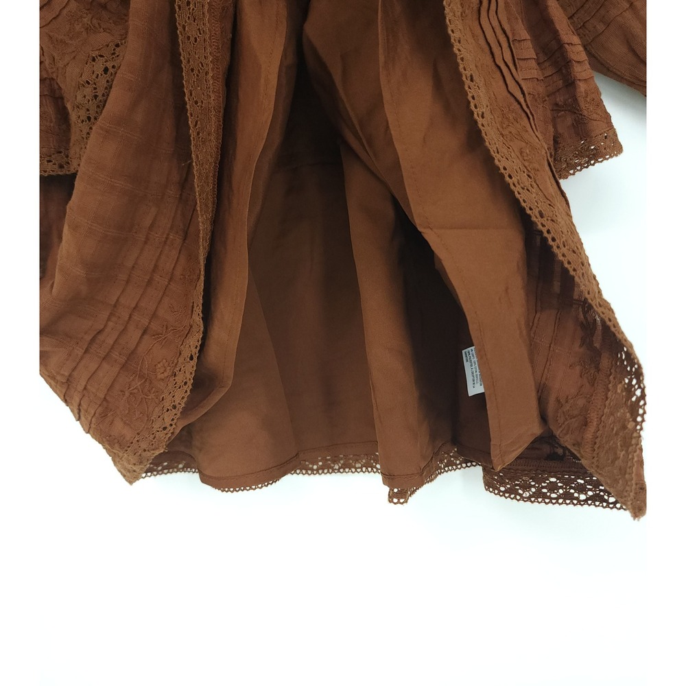 American Eagle MiniDress Women S Rust Brown LaceRuffle Tier Boho Western Peasant - Picture 6 of 9
